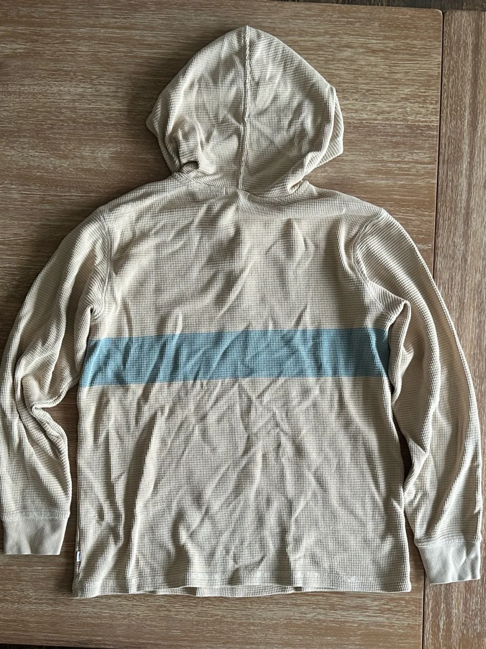 Karin’s Boys Hooded Thermal Shirt in Beige with Light Blue Stripe